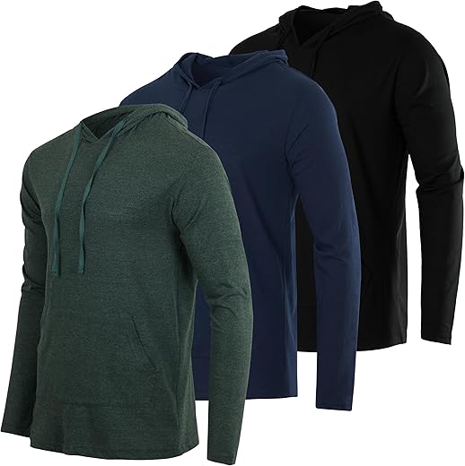 Real Essentials 3 Pack: Men'S Cotton Lightweight Casual Pullover Drawstring Hoodie With Pocket (Available In Big &Amp; Tall)