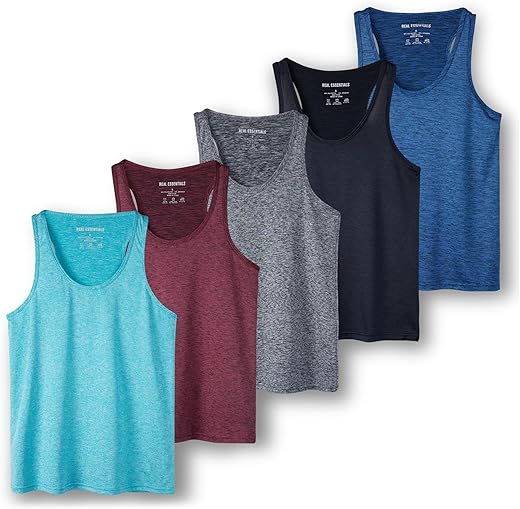 Real Essentials 5-Pack Women'S Racerback Tank Top Dry-Fit Athletic Performance Yoga Activewear (Available In Plus Size)