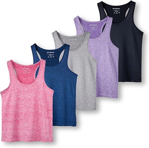 Real Essentials 5-Pack Women'S Racerback Tank Top Dry-Fit Athletic Performance Yoga Activewear (Available In Plus Size)