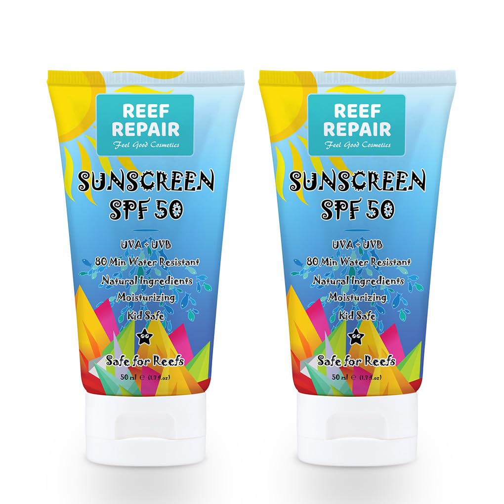 Reef Safe Sunscreen Spf 50 (2 Pack) - Natural, Travel Size, Water Resistant, Moisturizing, Broad Spectrum Uva/Uvb Coral Friendly Mineral Suncream From Reef Repair (2 X 1.7 Fl.oz)