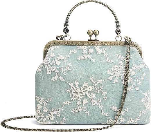 Rejolly Women Vintage Kiss Lock Top Handle Handbag Evening Purse Crossbody Shoulder Bag With Chain Strap