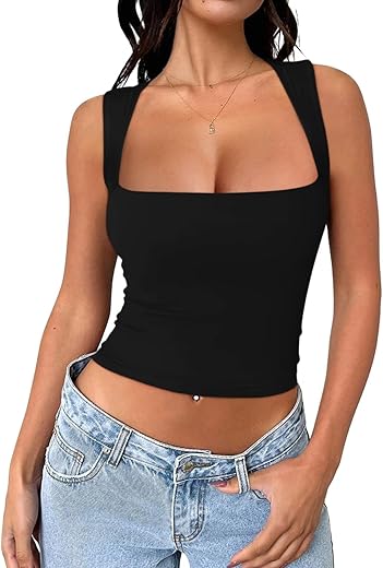 Reoria Butsmooth® Women'S Square Neck Going Out Crop Tops Double Lined Cute Basic Tank Tops 2024 Clothes