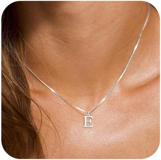 Rlmoon Gold/Silver Initial Necklace For Women 14K Gold Plated Dainty Letter Necklace Tiny Silver Initial Pendant Name Necklace A-Z Personalized Gift Trendy Jewelry