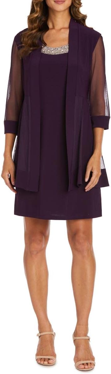 R&Amp;M Richards Womens Plus 2Pc Mesh Inset Dress With Jacket