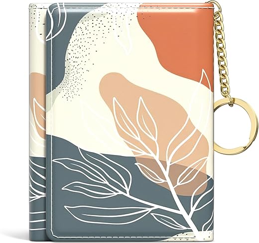 Rouidr Womens Wallet, Small Slim Rfid Card Wallets For Women, Trifold Leather Card Wallet Organizer, Cute Front Pocket Wallets With 7 Card Slots &Amp; Id Window, Abstract Boho Leaves