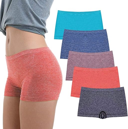 R Ruxia Women'S Boyshort Panties Seamless Nylon Underwear Stretch Boxer Briefs 5 Pack