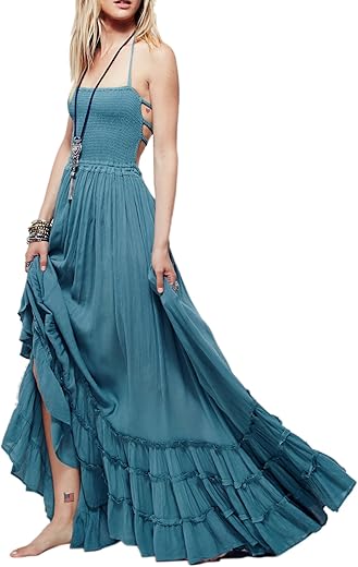 R.vivimos Womens Summer Boho Sexy Backless Long Dresses