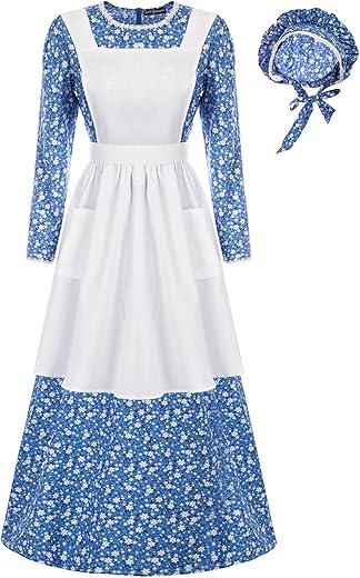 Scarlet Darkness Pioneer Costume Women Floral Prairie Dress Deluxe Colonial Dress Laura Ingalls Costume