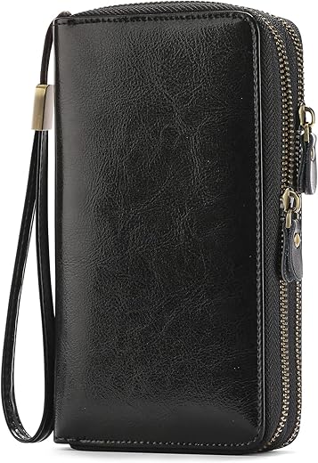 Sendefn Leather Women Wallet Rfid Blocking Zipper Around Phone Holder Clutch Wristlet Large Capacity