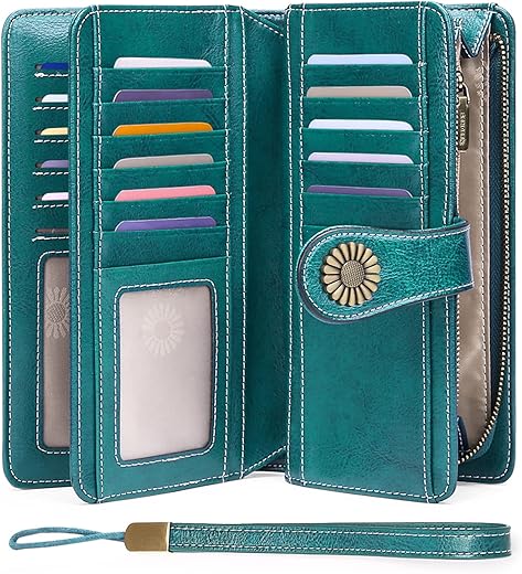 Sendefn Wallets For Women Genuine Leather Credit Card Holder With Rfid Blocking Large Capacity Wristlet