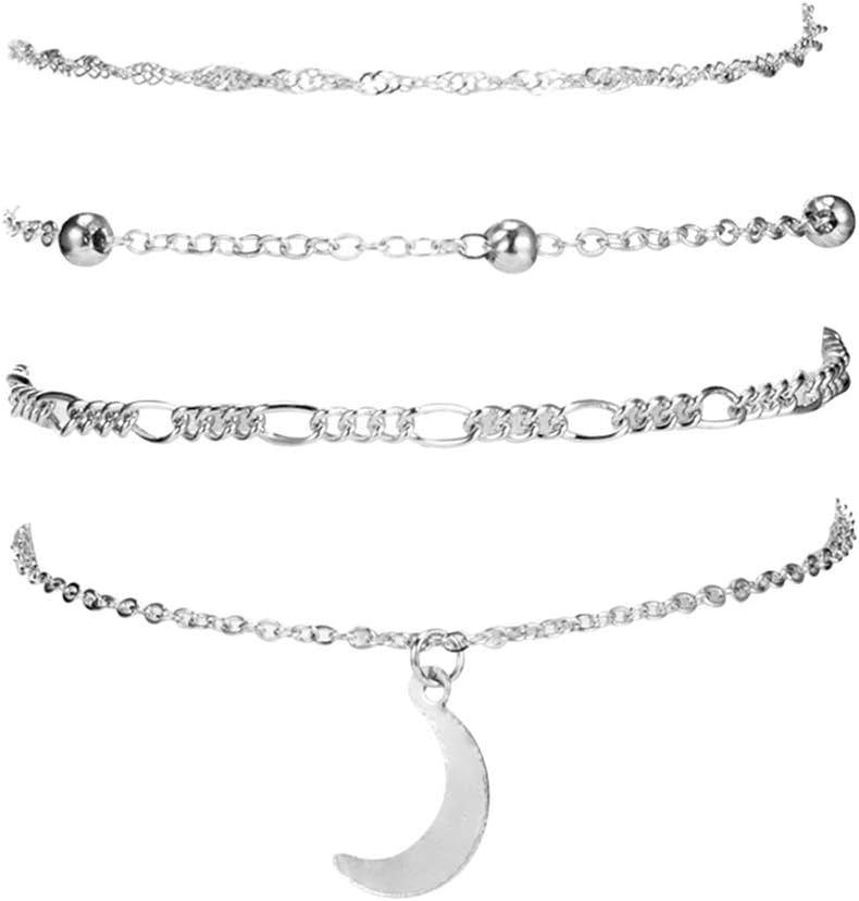 Seniutarm 4Pcs/Set Summer Beach Moon Charm Anklet Sandals Barefoot Ankle Silver Jewelry Gift