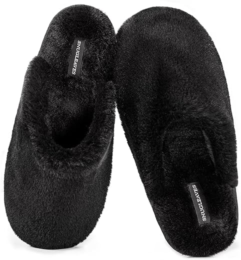 Snug Leaves Women's Fuzzy Scuff Slippers Soft Comfy Memory Foam Non-slip Indoor House Shoes