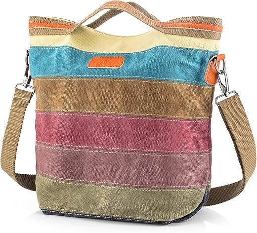 Snug Star Canvas Handbag Multi-Color Striped Lattice Cross Body Shoulder Purse Bag Tote-Handbag For Women