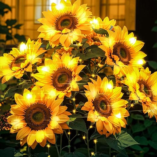 Solar Garden Lights, 3 Pack Solar Flowers Outdoor Waterproof With 9 Sunflower Lights, Solar Lights For Outside Garden Decor, Outdoor Solar Lights For Yard Lights, Solar Flower Lights Backyard Decor