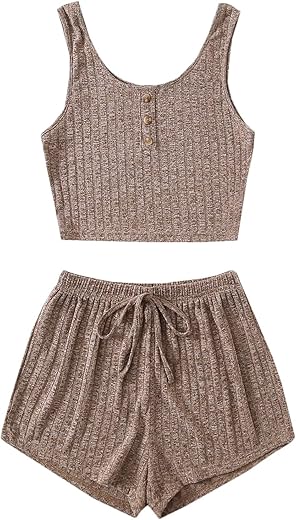 Soly Hux Women'S Button Front Ribbed Knit Tank Top And Shorts Pajama Set Sleepwear Lounge Sets