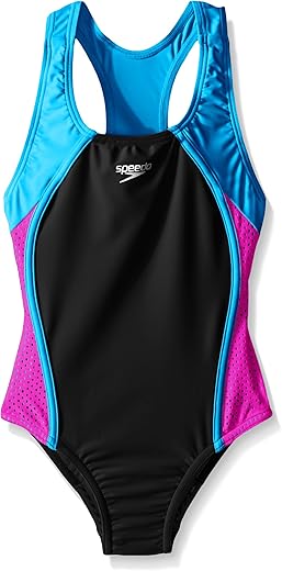 Speedo Girl'S Swimsuit One Piece Mesh Splice Thick Strap