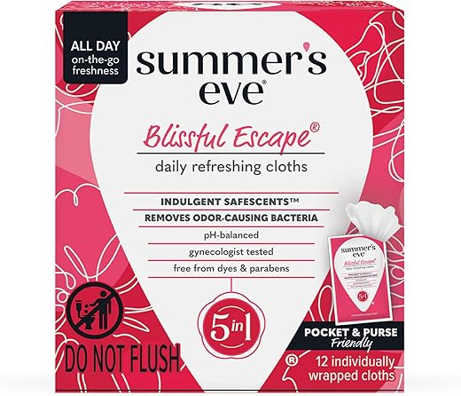 Summer'S Eve Blissful Escape Daily Refreshing Feminine Wipes, Removes Odor, Ph Balanced, 12 Count, 1 Pack