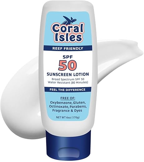 Sunscreen Spf 50 | Hawaii Compliant As Reef Safe | Octinoxate &Amp; Oxybenzone Free | Broad Spectrum Uva/Uvb Protection | Water Resistant 80 Min. | Fragrance Free | 6 Fl Oz Lotion