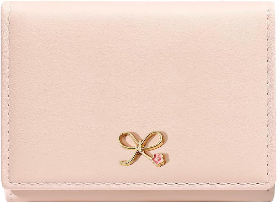 Sunwel Fashion Girls Cute Wallet Coquette Bow Wallet Small Wallet Slim Credit Card Holder Id Window For Women (Pink)