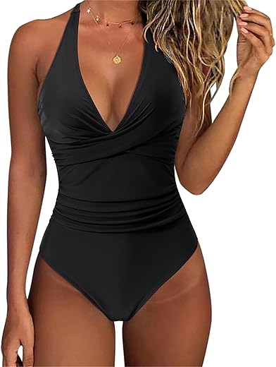 Suuksess Women Sexy Tummy Control One Piece Swimsuits Halter Push Up Bathing Suits