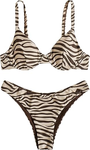 Sweatyrocks Women'S 2 Piece Swimsuit Zebra Stripe Push Up Bikini Sets