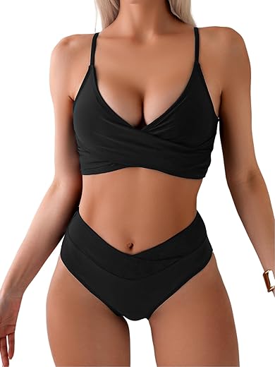 Tainehs Women'S Bikini Sets Two Piece Swimsuit V Neck Twist Front Adjustable Spaghetti Straps V Cut Bottom Bathing Suit