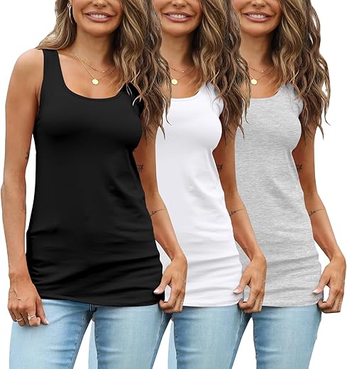 Taipove Womens Extra Long Tunic Tank Tops Cotton Camisoles Basic Layering Sleeveless Undershirts 3 Pack