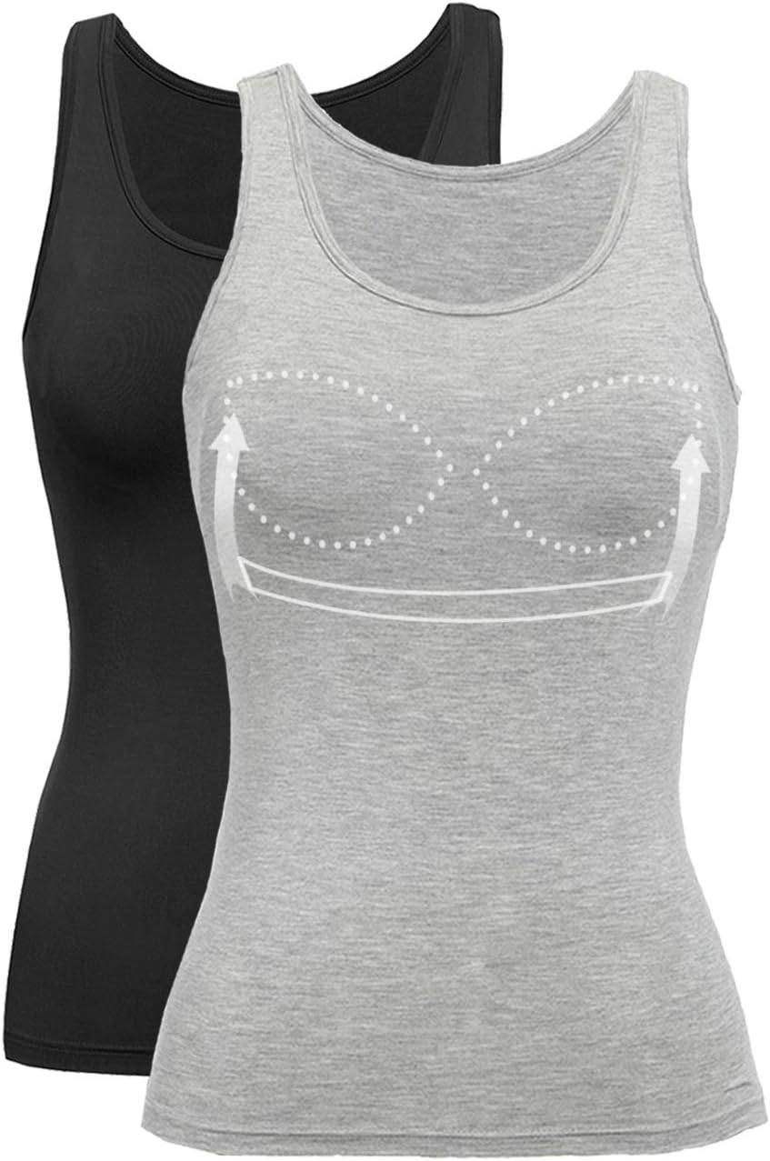 Tank Top With Built In Bra Cup For Women Casual Wide Strap Sleevless Layer Camisole Yoga Top Pack S-3Xl