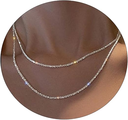 Tasiso 14K Gold Filled Herringbone Choker Necklace Set Double Layer Snake Chain Herringbone Chain Necklace Layering Necklace Set Cuban Chain Necklace For Women