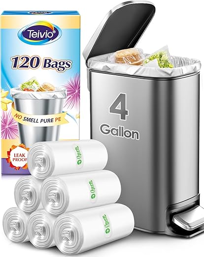 Teivio 4 Gallon 120 Counts Strong Trash Bags Garbage Bags, Bathroom Trash Can Bin Liners, Small Plastic Bags For Home Office Kitchen, Fit 12-15 Liter, 3,3.5,4.5 Gal, Clear