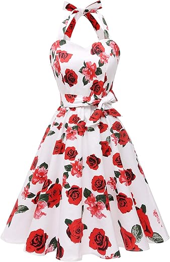 Topdress Women'Svintage Polka Audrey Dress 1950S Halter Retro Cocktail Dress