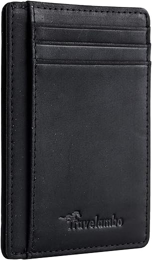 Travelambo Slim Wallet Front Pocket Minimalist Leather Rfid Blocking Medium Size