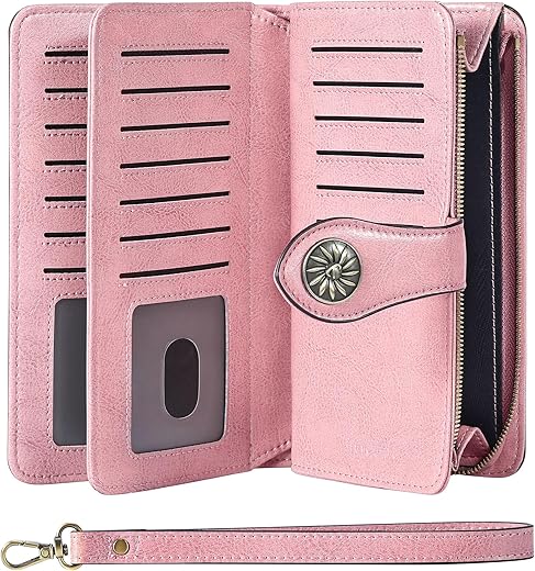 Travelambo Women'S Wallet Rfid Blocking Credit Card Holder Large Capacity Wristlet Leather Wallets Purse