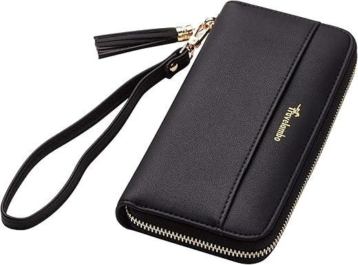 Travelambo Womens Wallet Tassel Bifold Ladies Cluth Wristlet Wrist Strap Long Purse