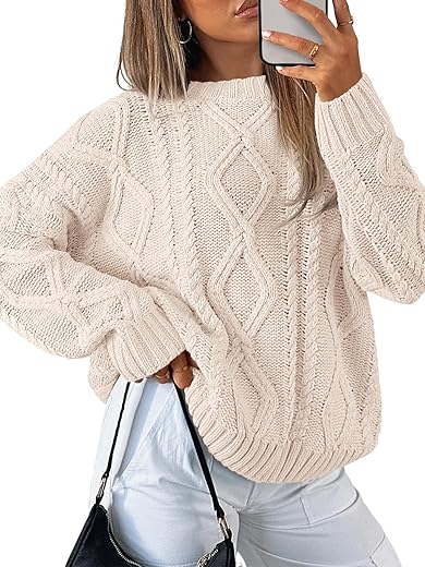 Trendy Queen Women'S Oversized Cable Knit Crewneck Sweaters