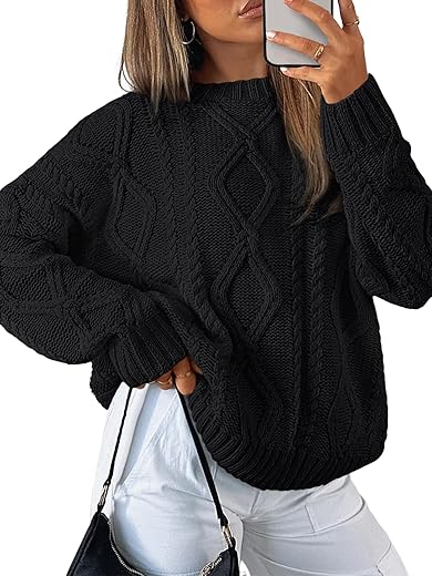 Trendy Queen Women'S Oversized Cable Knit Crewneck Sweaters