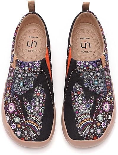 Uin Women'S Fashion Floral Art Sneaker Painted Canvas Slip-On Ladies Travel Shoes