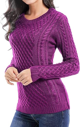 V28 Women Crew Neck Knit Stretchable Elasticity Long Sleeve Sweater Jumper Pullover