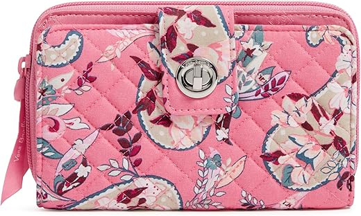 Vera Bradley Women'S Cotton Turnlock Wallet With Rfid Protection, Botanical Paisley Pink, One Size