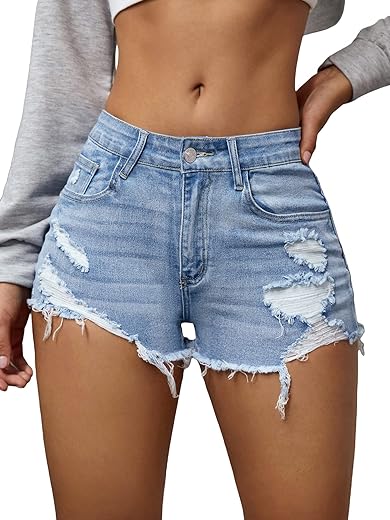 Verdusa Women'S Ripped Distressed Skinny Denim Shorts