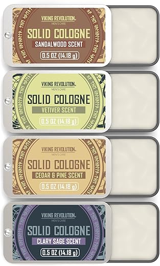 Viking Revolution 4 Pack Mens Solid Colognes Men 0.5 Oz - Men Solid Perfume With Cedar Wood, Clary Sage, Vetiver, Sandalwood Cologne For Men - Balm Cologne For Mens Cologne Balm Travel Cologne Wax