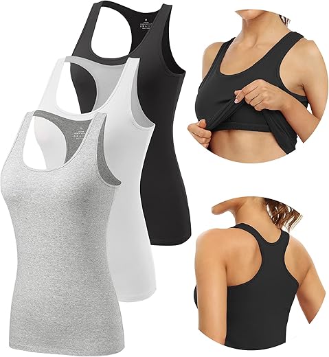 Vislivin Womens Tank Tops With Shelf Bra Racerback Tank Top Stretch Undershirts