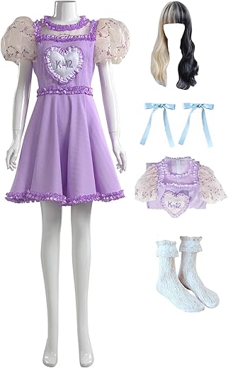 Women K-12 Dress Purple Costume K12 Uniform Melanie Cosplay K 12 Wig Earrings Halloween Outfits