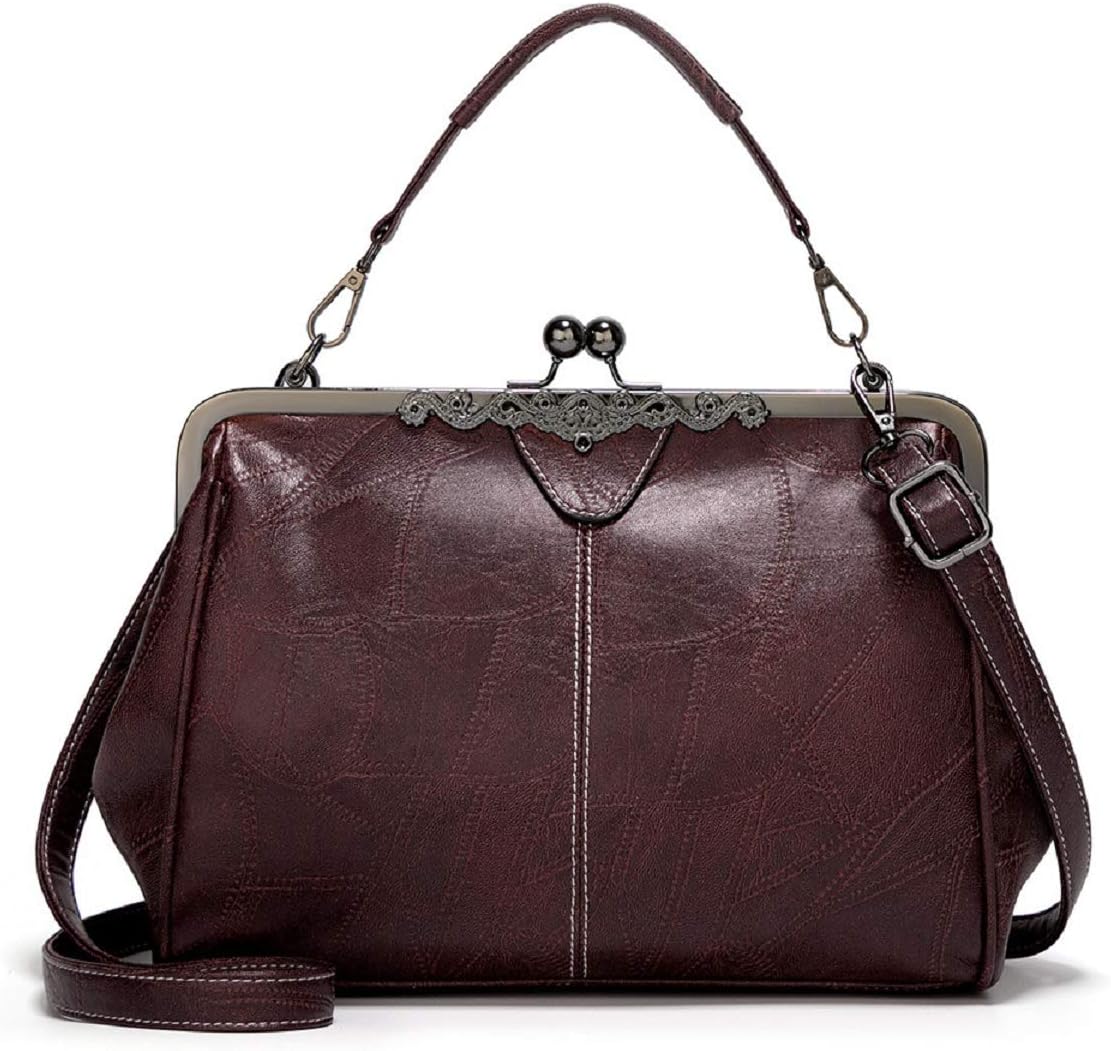 Women Retro Hollow Oil Wax Pu Leather Handbag Multiple Collocations Handbags Kiss Lock Messenger Bag