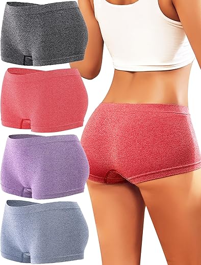 Womens Boyshorts Underwear Seamless Boxer Briefs Full Coverage Soft Stretch Boxer Shorts For Women 4 Pack