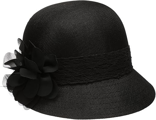 Women'S Gatsby Linen Cloche Hat With Lace Band And Flower