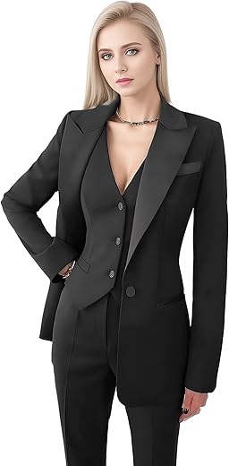 Women'S Suiting Business Casual Clothes For Women Tuxedo Suit Office Satin Pant Suits For Women 3 Piece