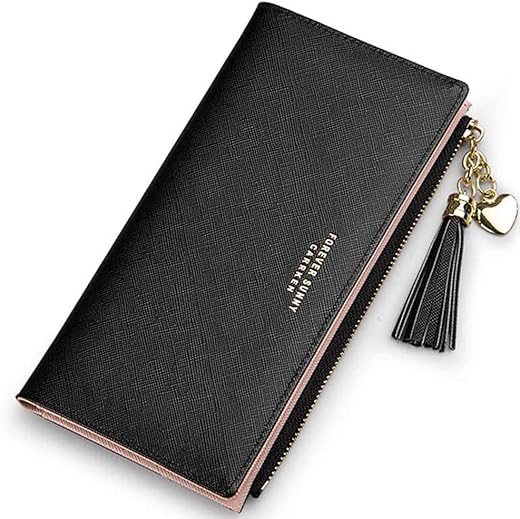 Womens Wallet Cute Elegant Long Slim Card Holder Case Minimalist Coin Purse Thin Tassels Zip Clutch Wallets For Girls Ladies