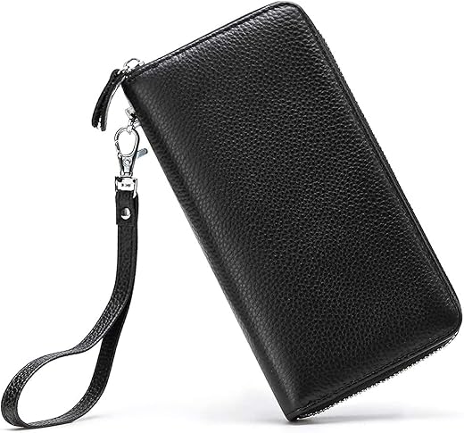 Womens Wallet Rfid Blocking Genuine Leather Zip Around Wallet Clutch Wristlet Travel Long Purse For Women