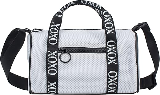 Xoxo Women'S Fabric White Mesh Barrel Bag With Dual Top Handles And Adjustable Shoulder Strap